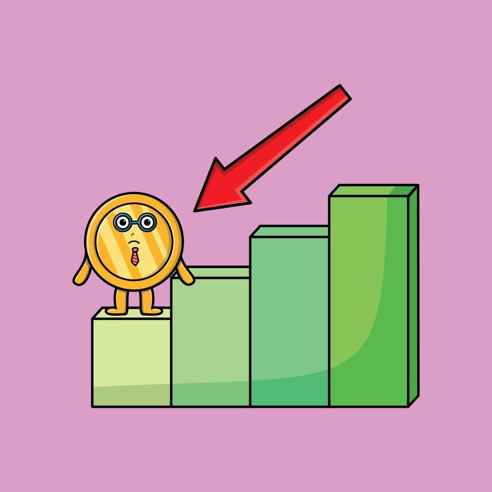Gold coin cute businessman with a inflation chart vector