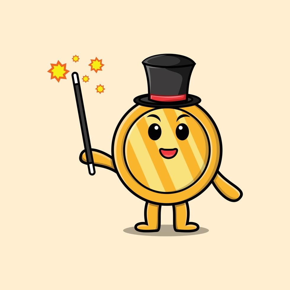 A gorgeous smart cute cartoon magician gold coin vector