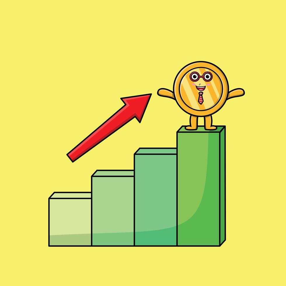 cute cartoon gold coinstanding in deflation chart vector