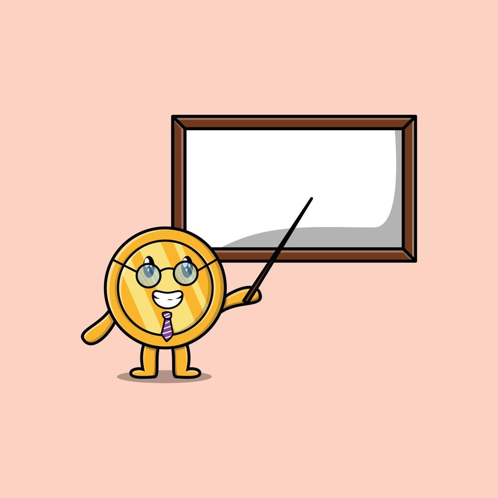 Cute cartoon gold coin  teaching with whiteboard vector