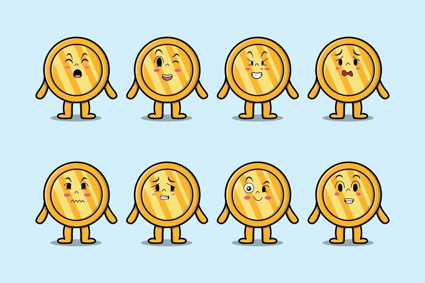 Set kawaii gold coin cartoon different expressions vector