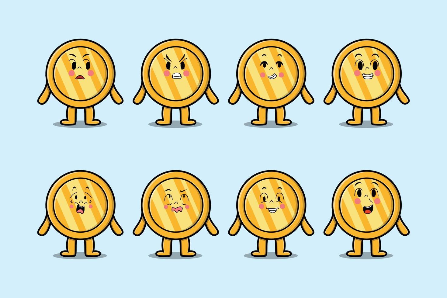 Set kawaii gold coin cartoon different expressions vector