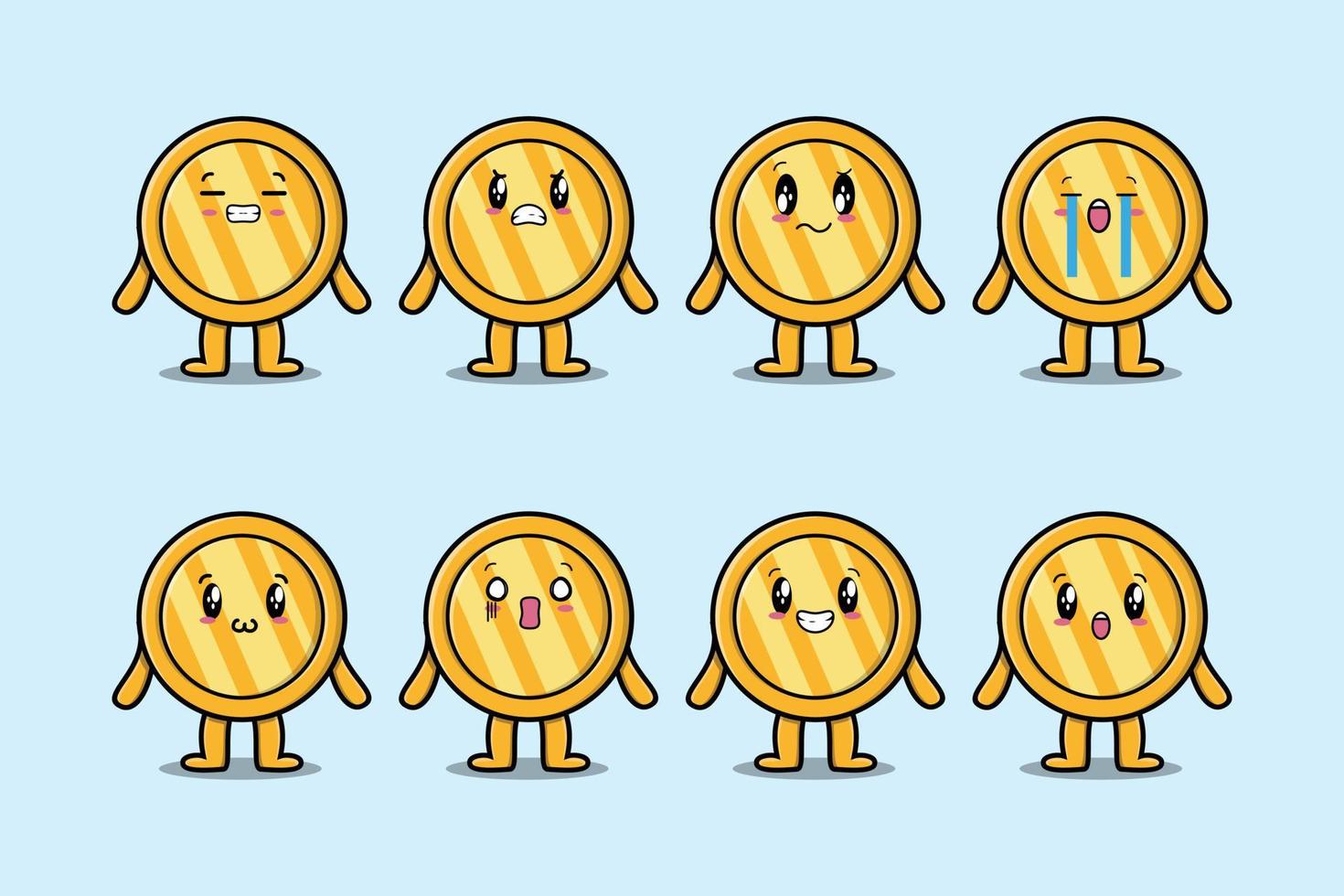 Set kawaii moneda de oro cartoon diferentes expresiones vector