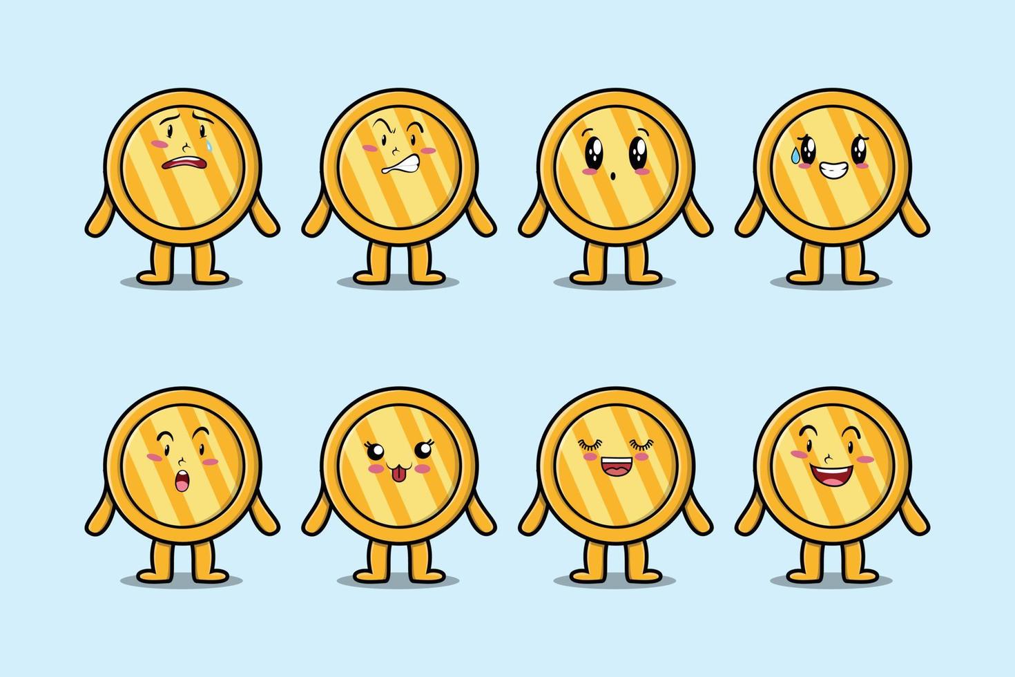 Set kawaii gold coin cartoon different expressions vector