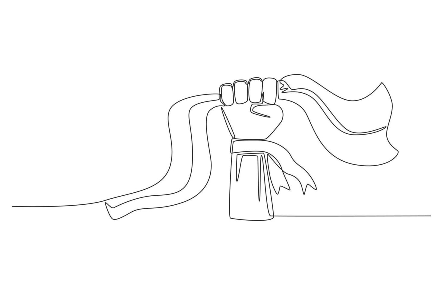 un dibujo de línea continua de una mano sosteniendo una cinta de bandera. concepto del día de la independencia. ilustración gráfica vectorial de diseño de dibujo de una sola línea. vector