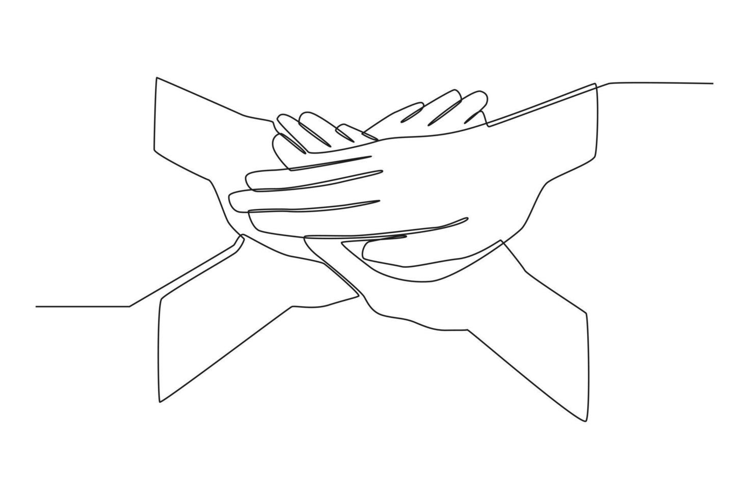 Continuous one line drawing putting their hands together. Stack of hands. International youth day concept. Single line draw design vector graphic illustration.