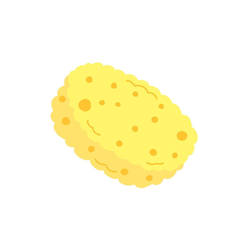 Sponge icon. Yellow sponge made of soft, porous material for washing and bathing. Vector illustration isolated on a white background.