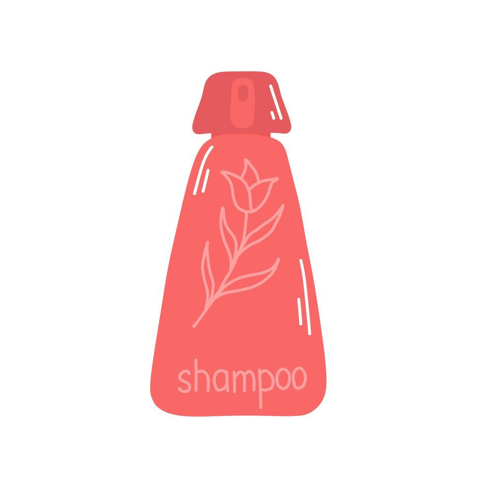 Red shampoo bottle in flat style, vector. Tube, bottle for web design. Bottle for shampoo isolated vector illustration.