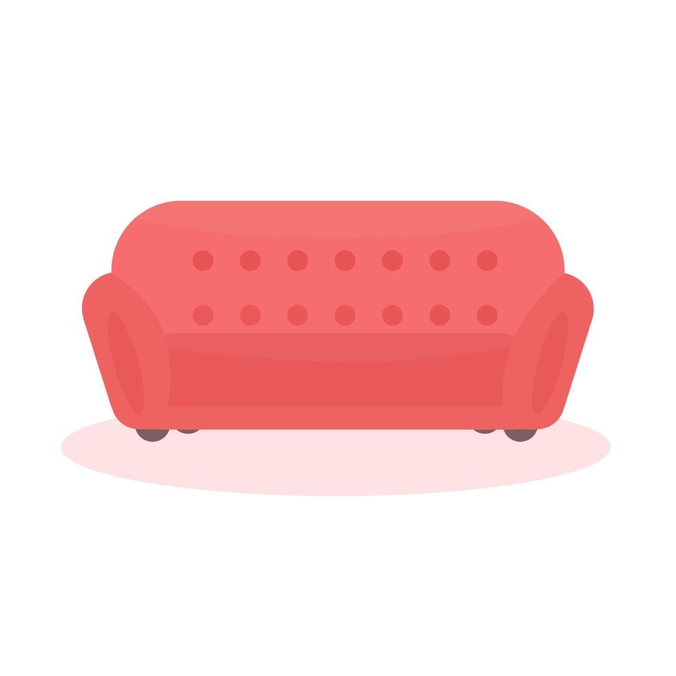 Comfortable sofa isolated on white background. Red interior sofa. Flat vector illustration.