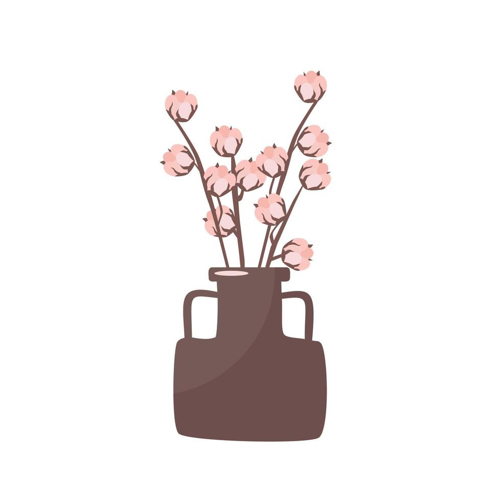 flores de algodón en un jarrón de estilo minimalista y moderno. silueta de una rama de algodón en un estilo abstracto simple. ilustración vectorial para imprimir camisetas, tarjetas, carteles, redes sociales. vector