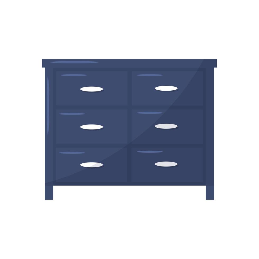 Blue dresser furniture isolated on white background. Wooden furniture for home interior. vector