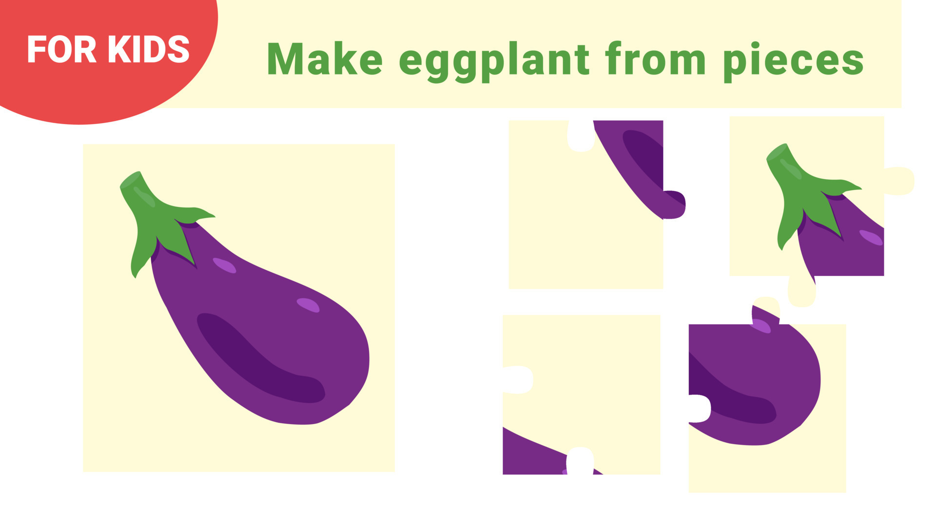 Kids worksheet. Education game for children. Eggplant puzzle. 8555924