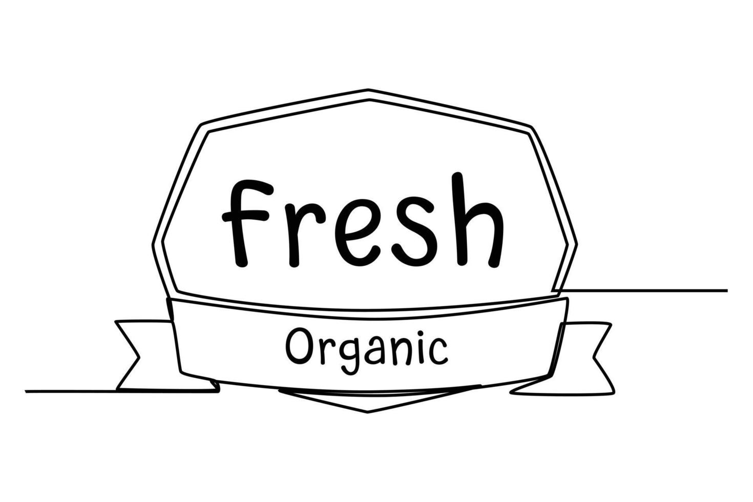 Single one line drawing fresh organic on background. Suitable for product label. Label or sticker concept. Continuous line draw design graphic vector illustration.