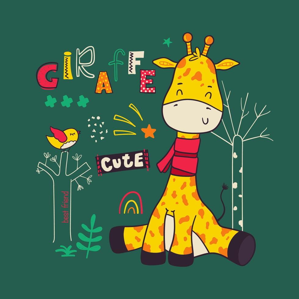 Cute stylish cartoon giraffe design for kids vector