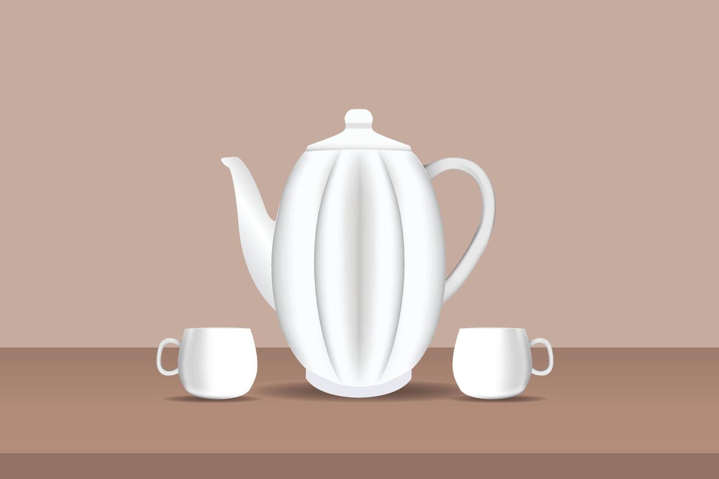 The Teapot and Two Cups Design, On A Brown Background Table With Traditional Shades, Can Be Used For Your Tea Design Needs. vector