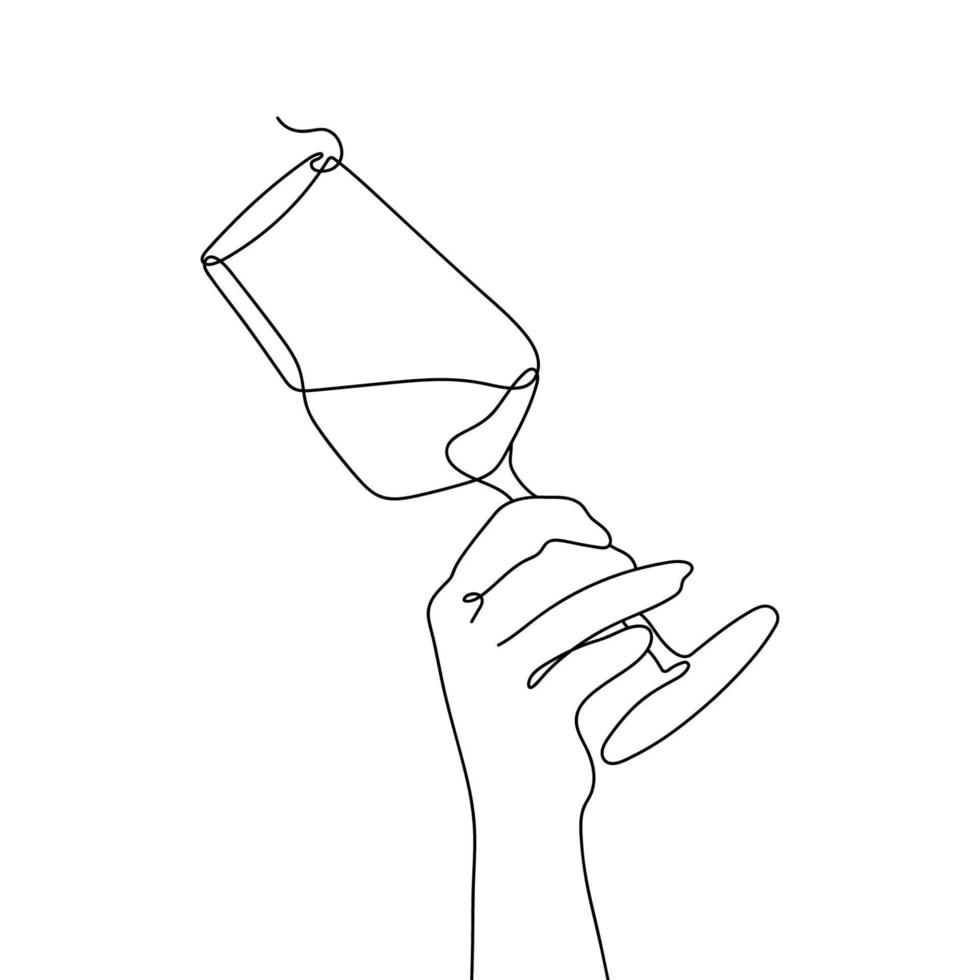 Continuous Line drawing of Hand that holding Wine Glass. Line art illustration, vector. vector