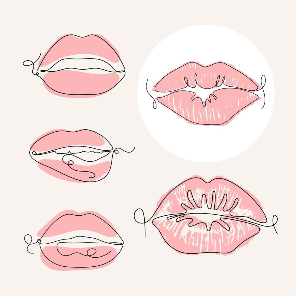 conjunto de labios en estilo de arte lineal. elementos aislados. ilustración vectorial vector