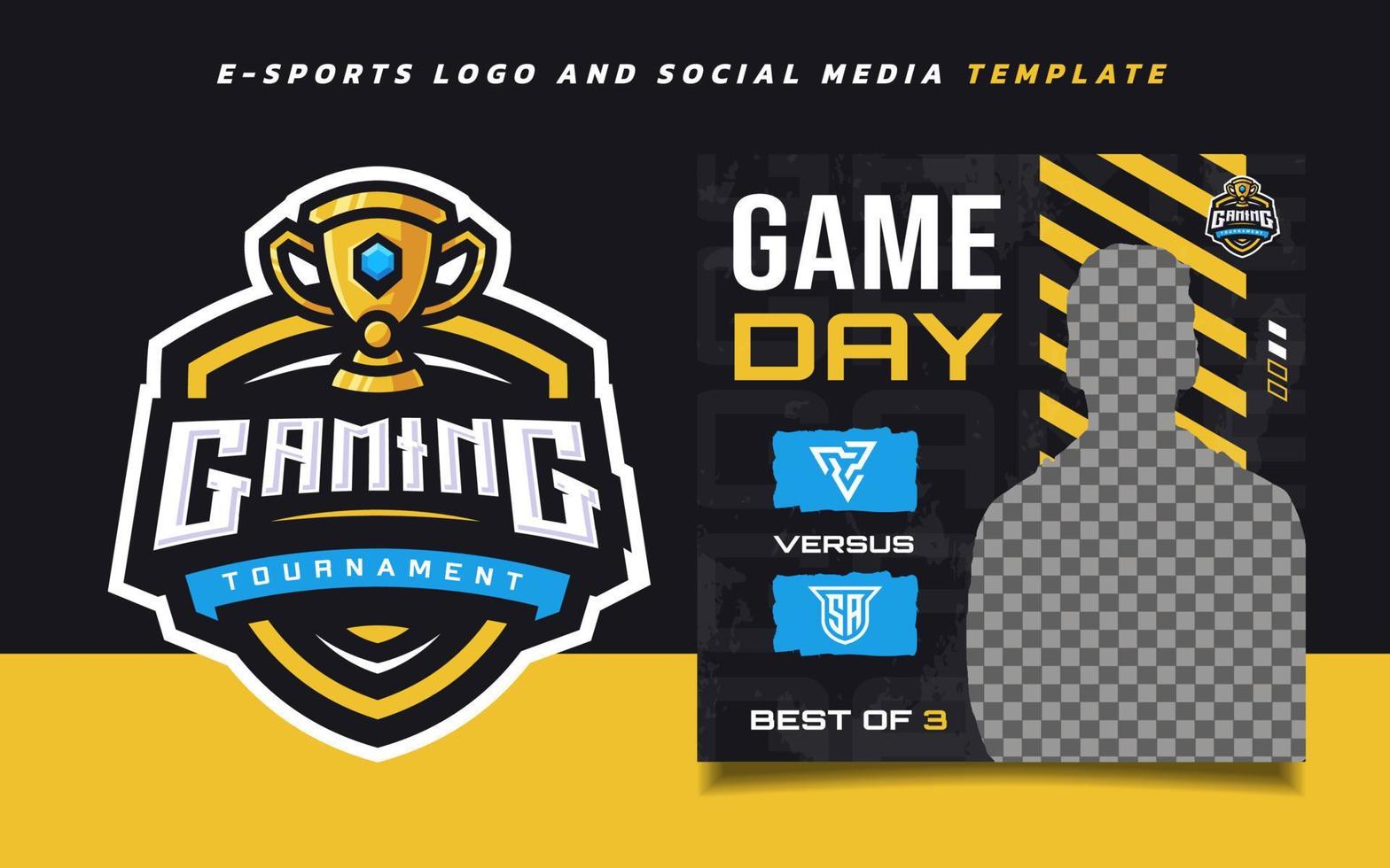 plantilla de banner de juegos de deportes electrónicos del día del juego para redes sociales con logotipo de torneo de juegos vector