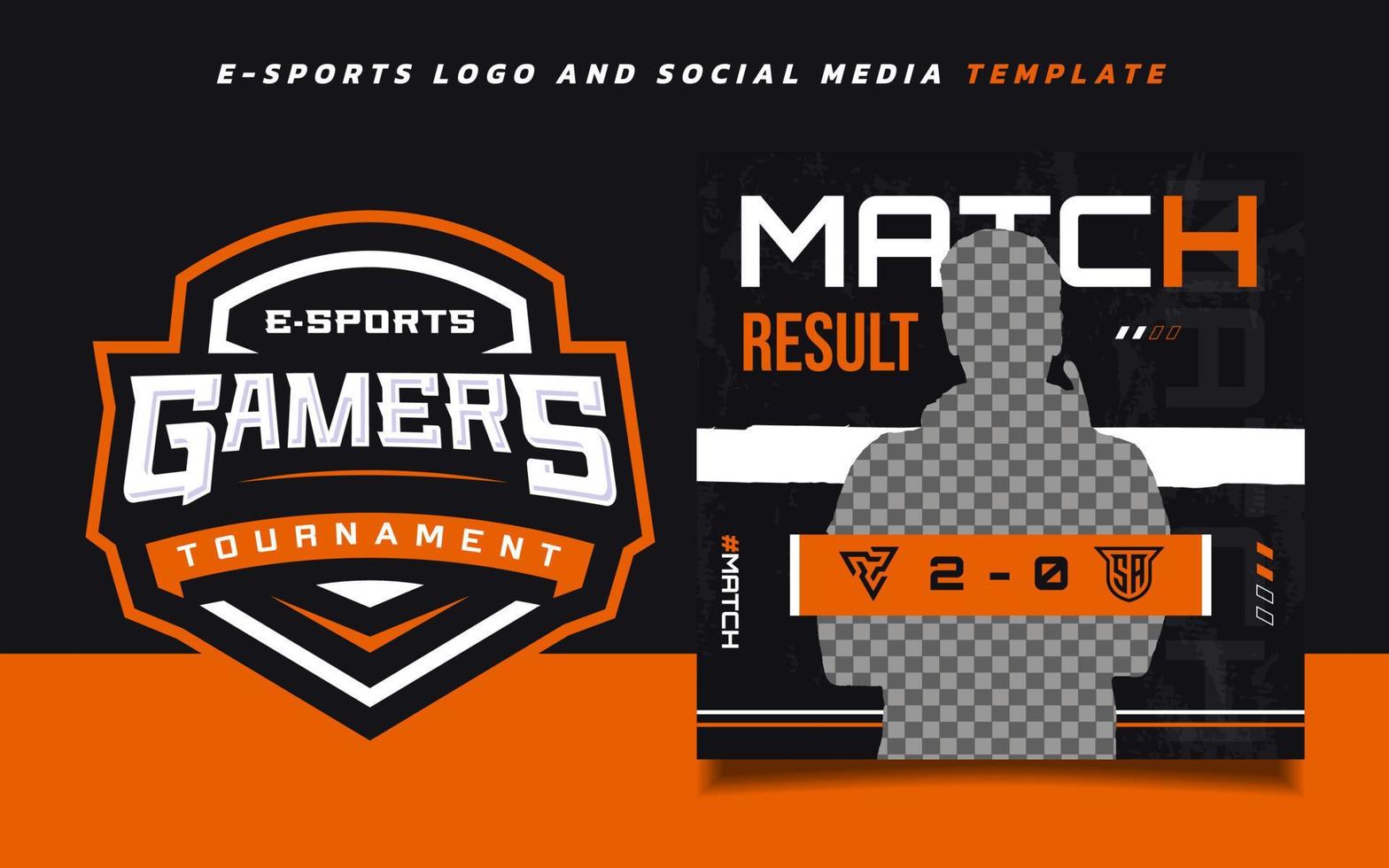 conjunto de plantilla de banner de juego de deportes electrónicos de resultado de partido para redes sociales y logotipo de torneo de juego vector