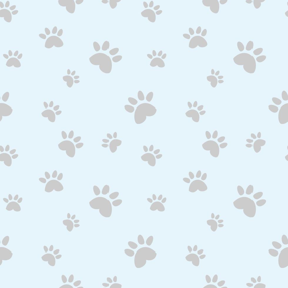 Seamless cat or dog paw pattern isolated on pastel blue background vector