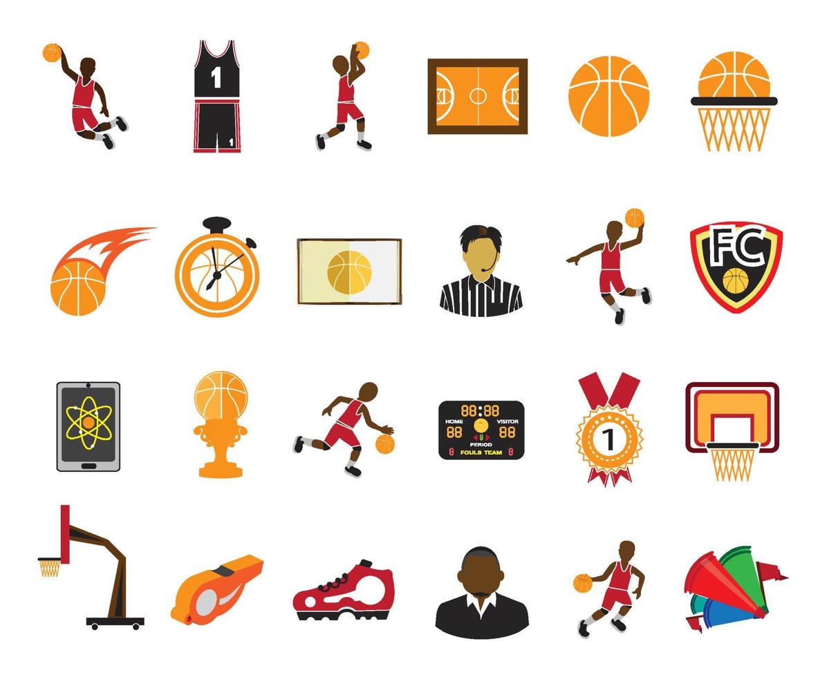 ilustración, de, baloncesto, iconos, conjunto vector