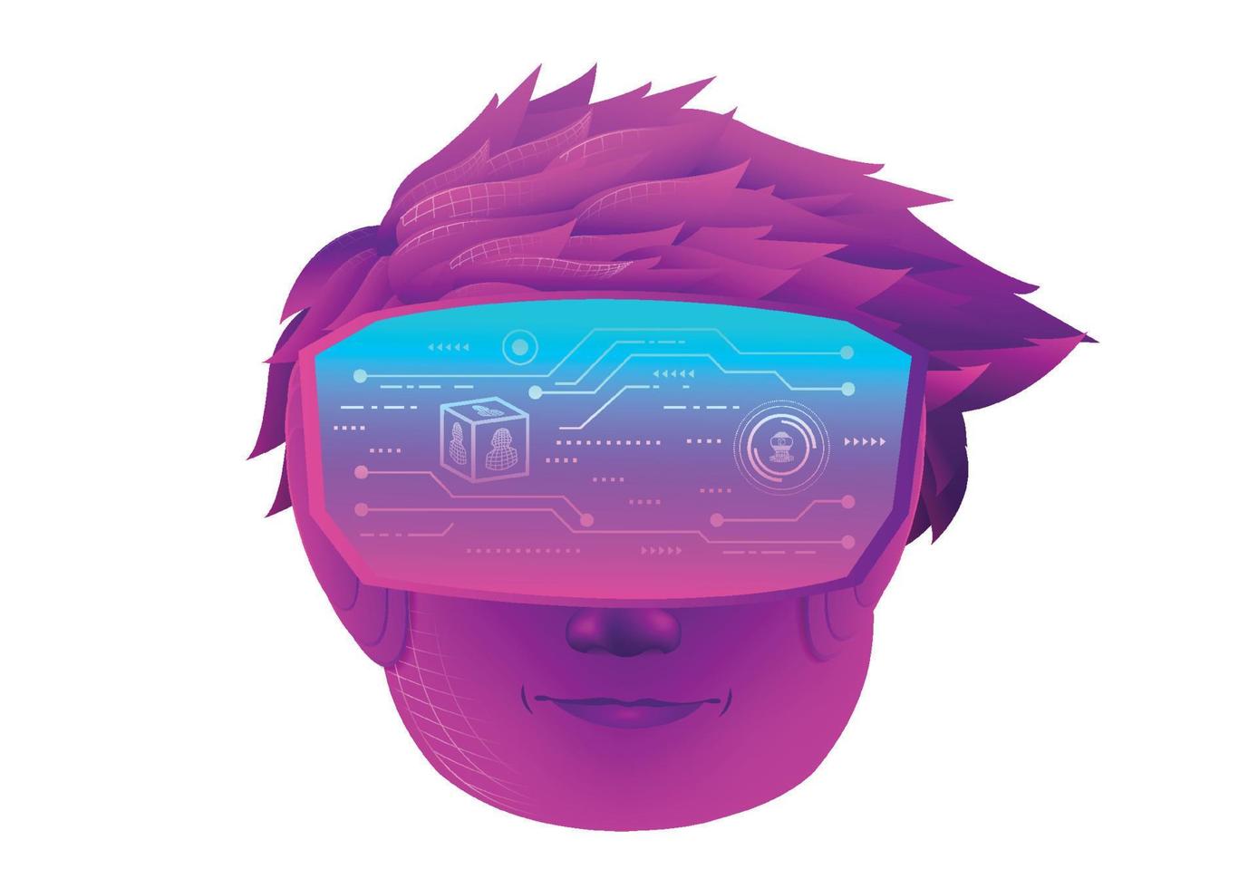 una cabeza de niño usa gafas de realidad virtual vr y fondo blanco vector