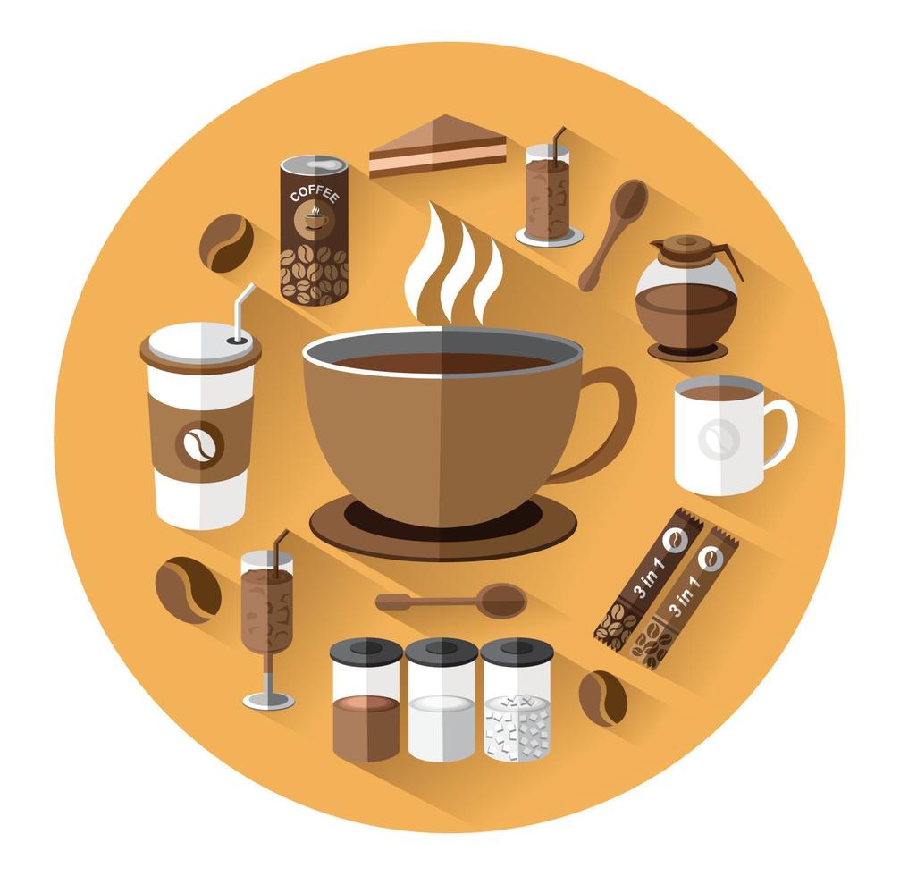 Modern flat icons set of coffee vector