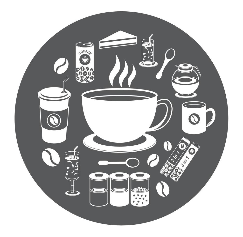 Modern flat icons set of coffee with grey background vector