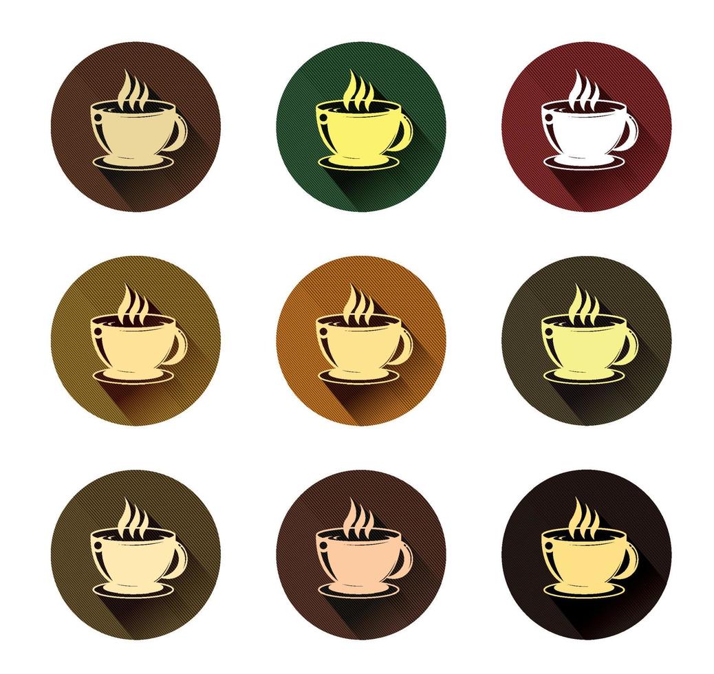 coffee cup icons set with long shadow effect vector