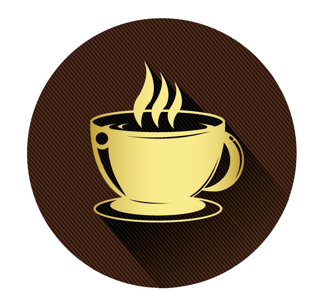 Golden coffee cup icon with long shadow effect vector