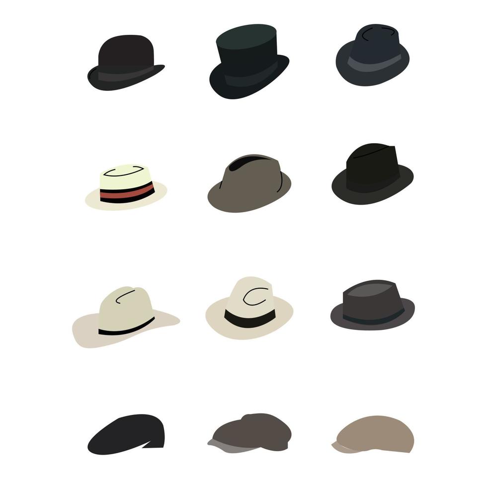 conjunto, colección, de, retro, vendimia, sombreros, aislado, blanco, plano de fondo vector