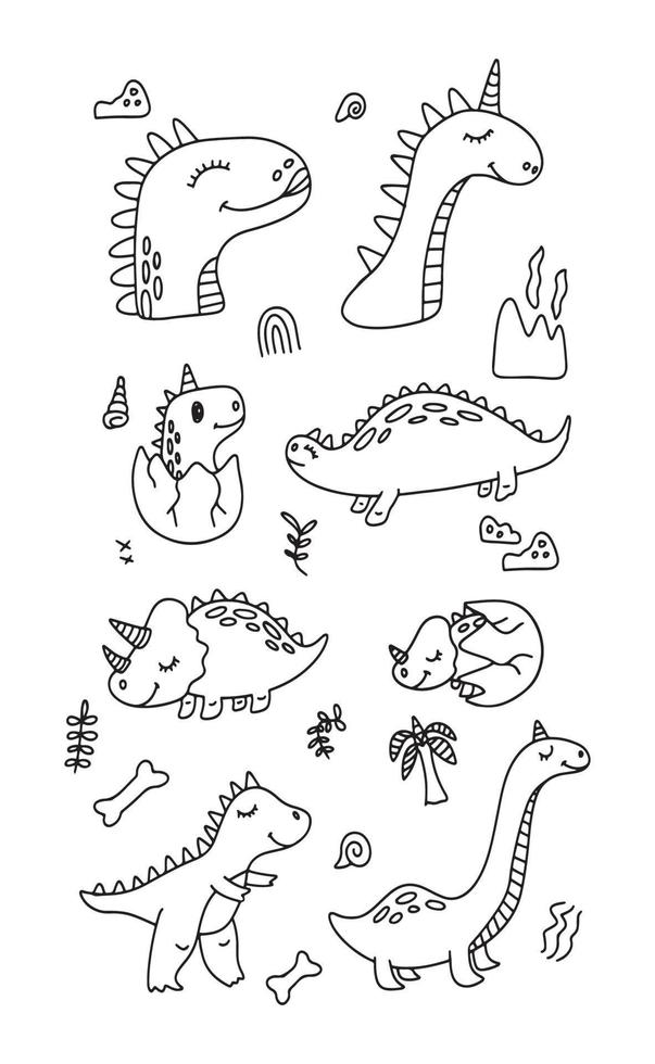 cute dinosaur doodle cartoon vector