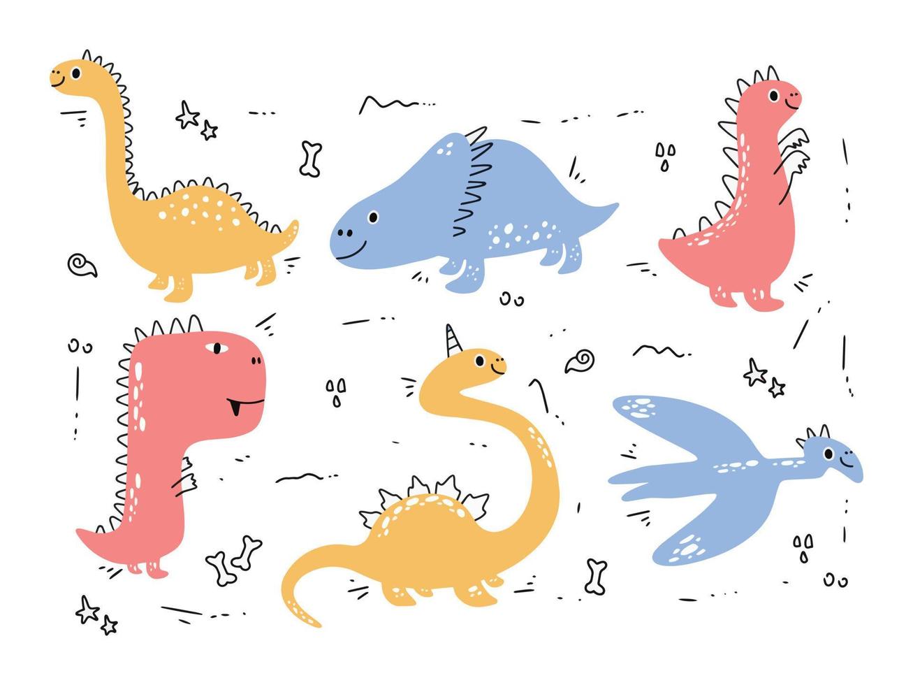 cute dinosaur doodle cartoon vector