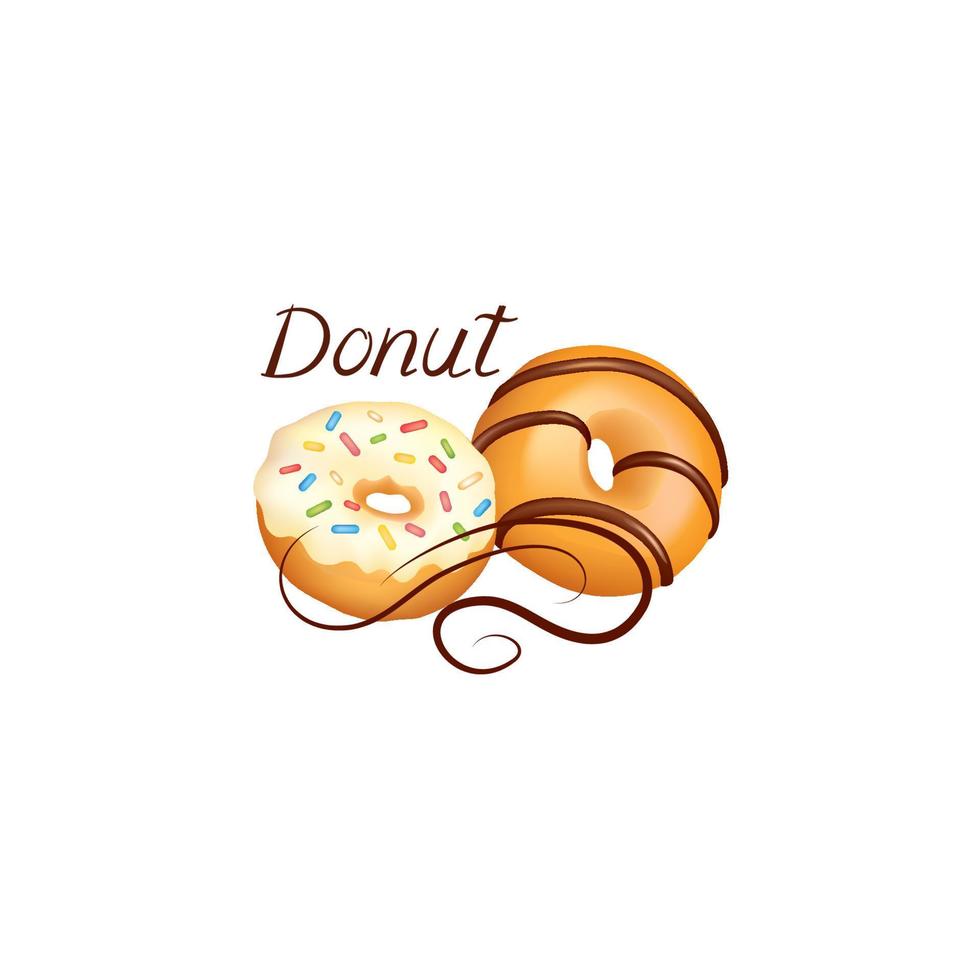 Donut icon set. Sweet pastry banner. Doughnut with white, pink and chocolate glaze and sprinkles. Bakery for party over wight background. vector