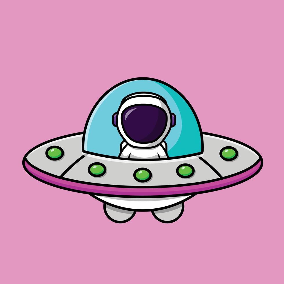 lindo astronauta montando ufo nave espacial dibujos animados vector icono ilustración. ciencia tecnología icono concepto aislado vector premium.