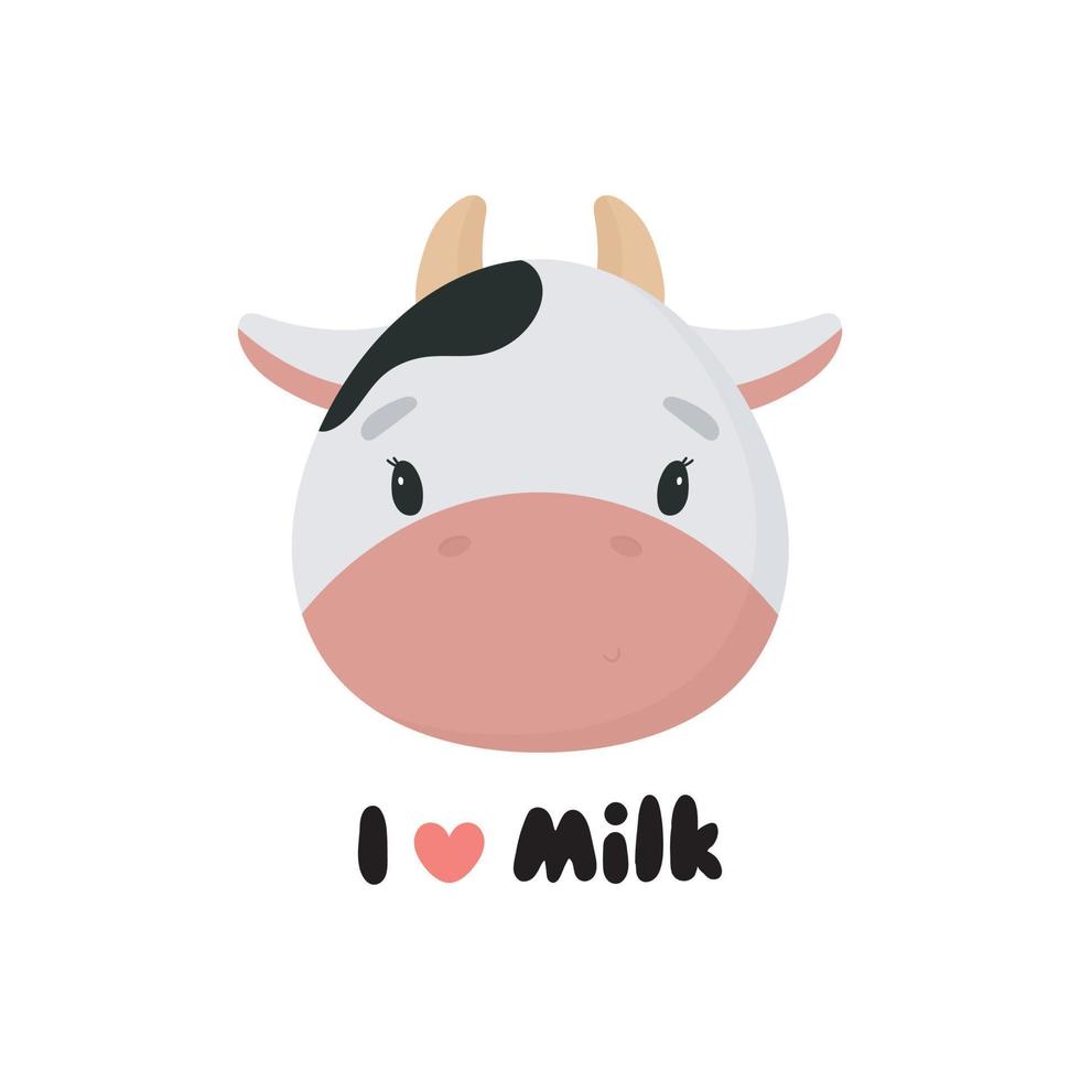 Cute Cow. Cartoon style. Vector illustration. For card, posters, banners, books, printing on the pack, printing on clothes, textile or dishes.