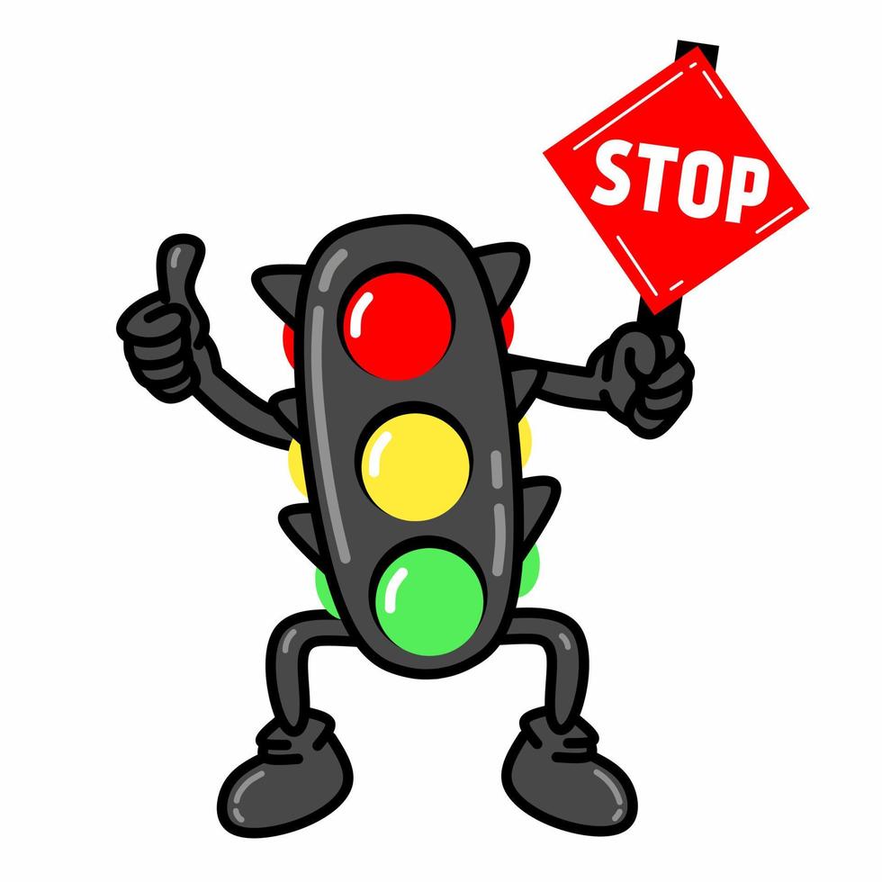 Illustration of traffic light cartoon with traffic sign vector