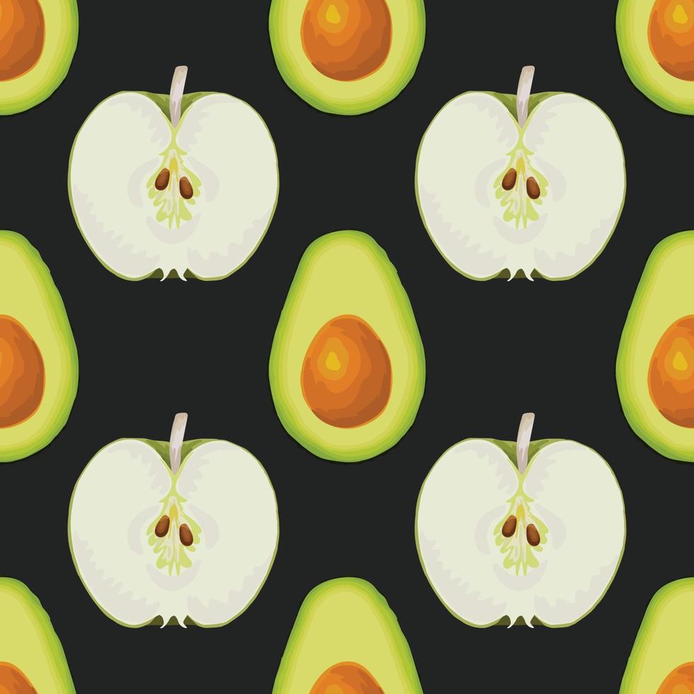 hand draw vegetable and fruits seamless pattern design on black vector