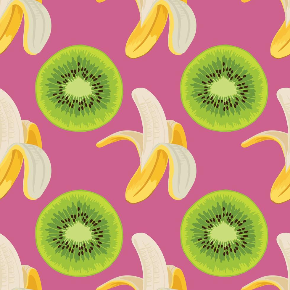 cute banana and kiwi seamless background vector