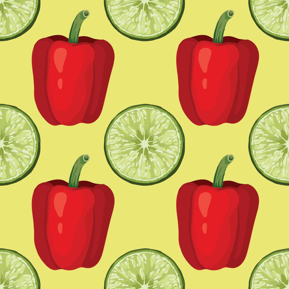 red pepper and lemon hand draw vegetable seamless pattern design vector