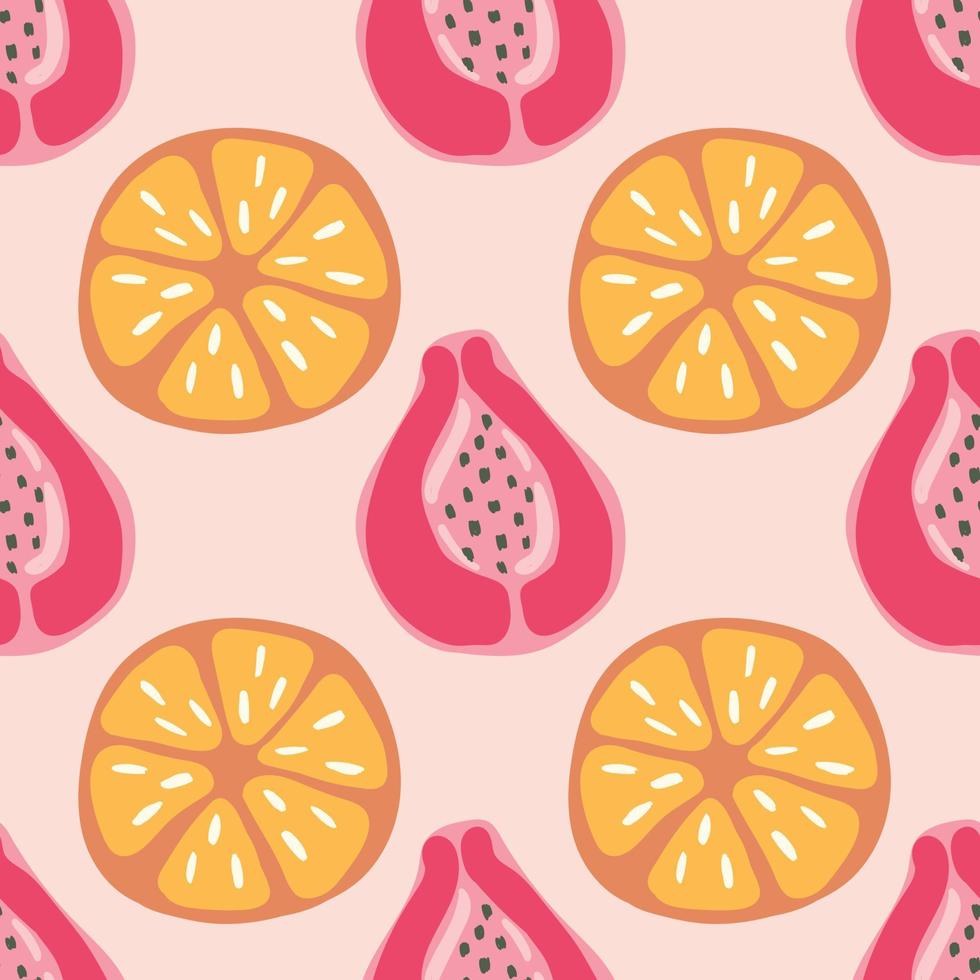 diseño de patrones sin fisuras de naranja y papaya en rosa vector