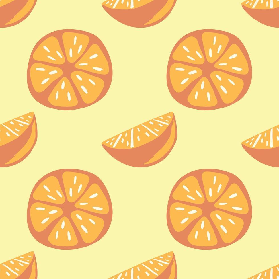 frutas mixtas y diseño de patrones sin fisuras naranja sobre fondo amarillo vector