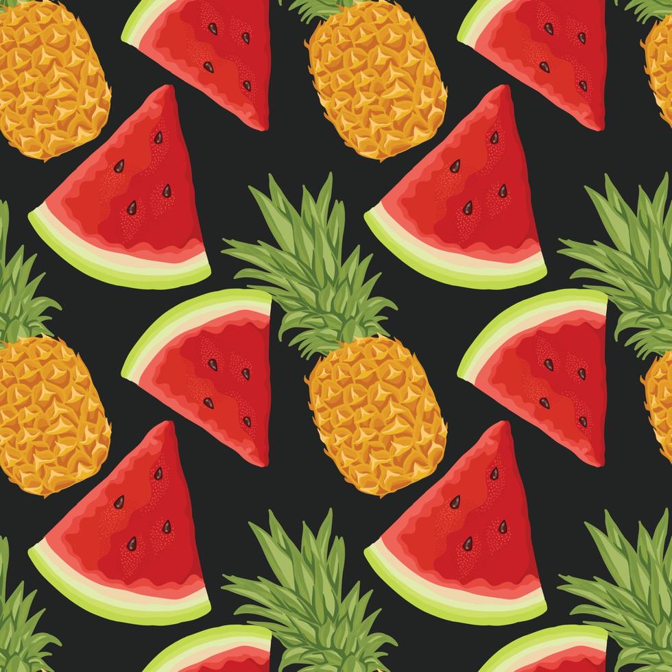mixed fruits hand draw vegetable seamless pattern design on black vector