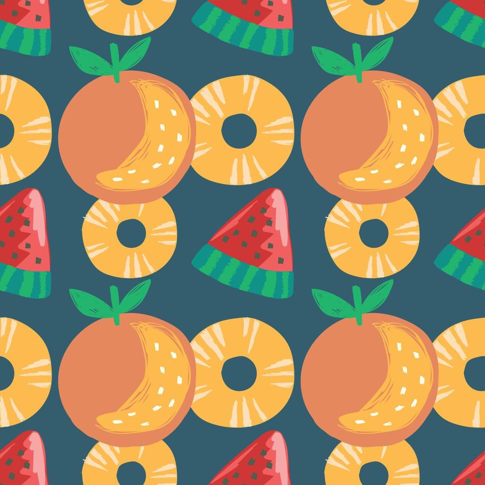 mixed fruits and orange seamless pattern design on blue vector