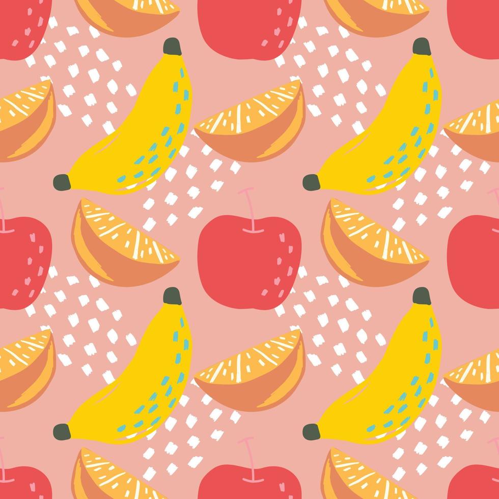 cute banana and mixed fruits on pink background vector