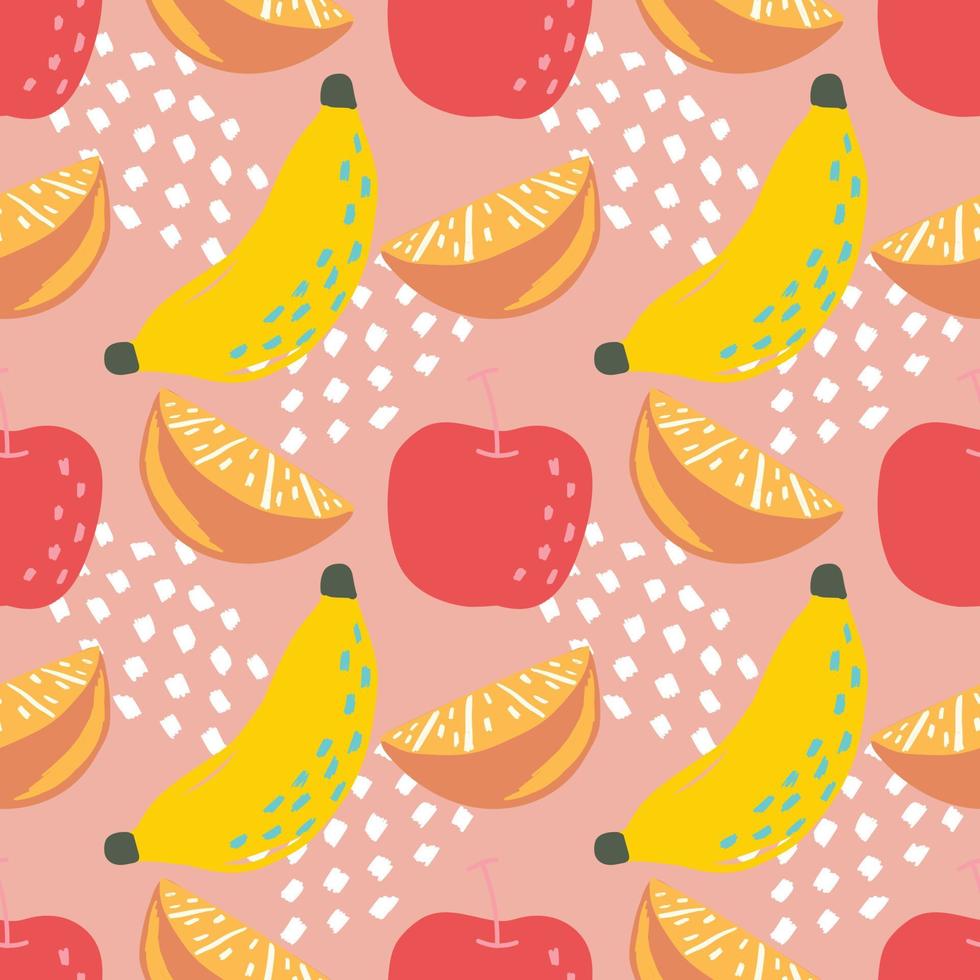 cute banana and mixed fruits on pink background vector