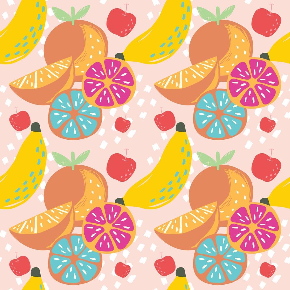 colourful mixed fruits seamless pattern on pink background vector