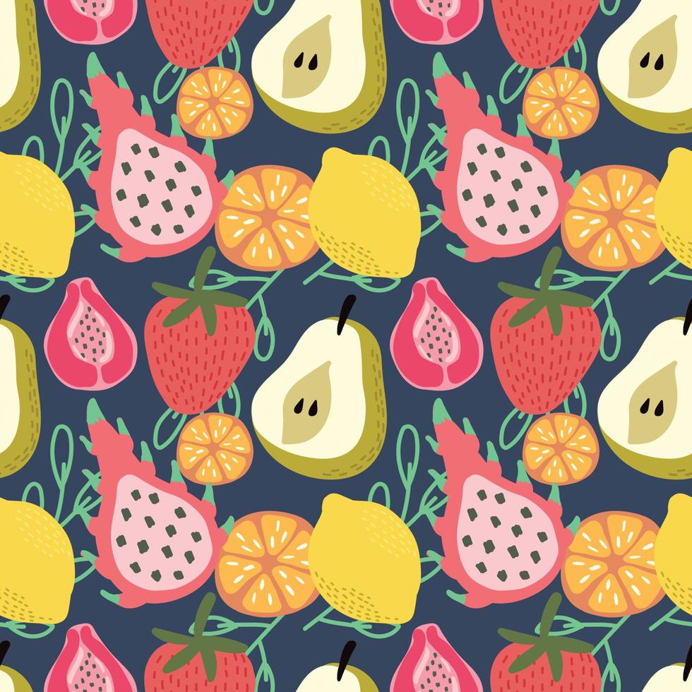 mezclar frutas mano linda dibujar frutas de patrones sin fisuras frutas coloridas vector