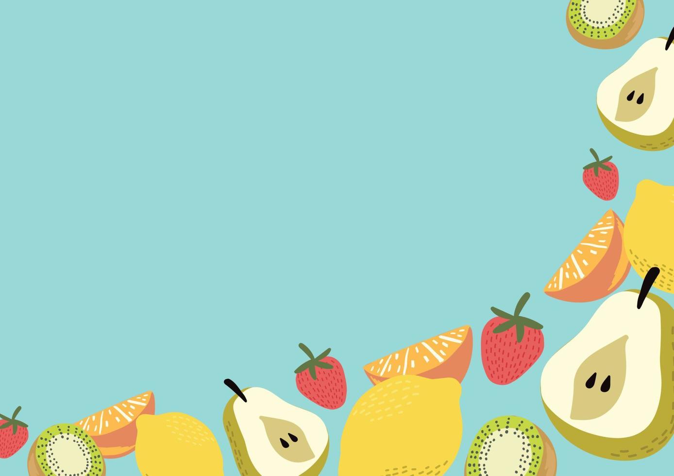 fondo de vector de frutas y verduras frescas fondo azul