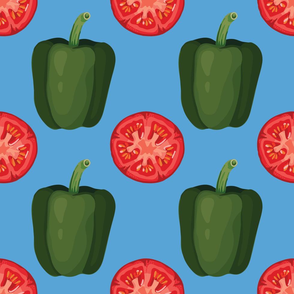 hand draw vegetable and fruits seamless pattern design on blue vector